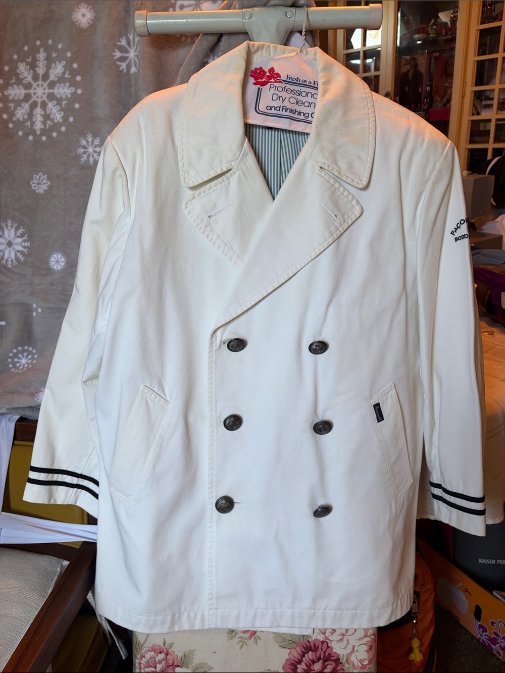 Faconnable Cream Double-Breasted Peacoat with Nautical Trim